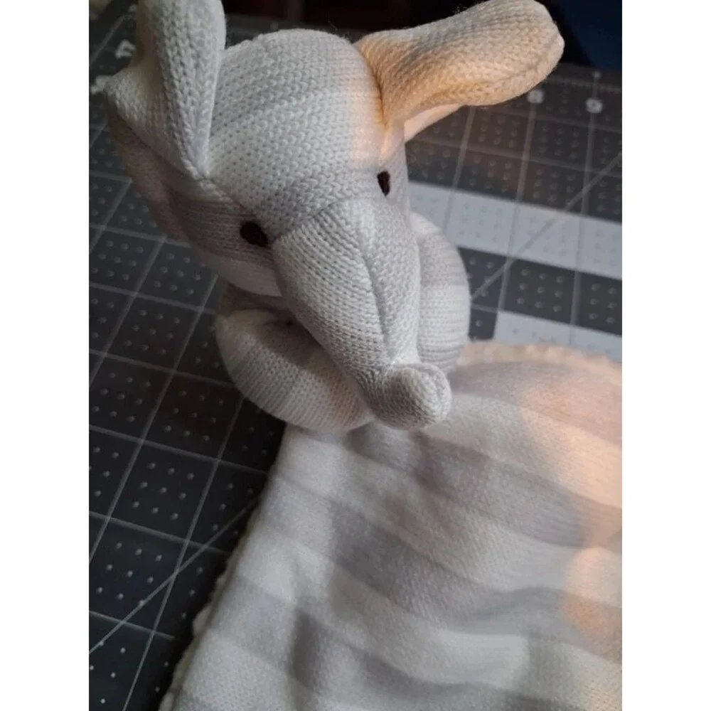 Monlapini Elephant Lovey Security Blanket Plush gray white stripe